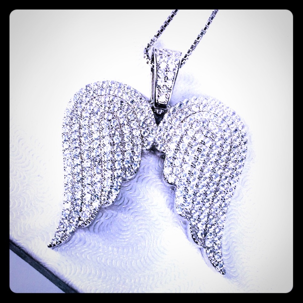 AngeL Wings Pendant in Sterling / Rhodium & CZ